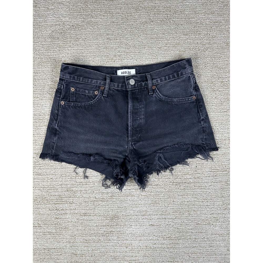 AGOLDE Parker Vintage Cut Off Denim Shorts Black Carbon Organic Cotton 24